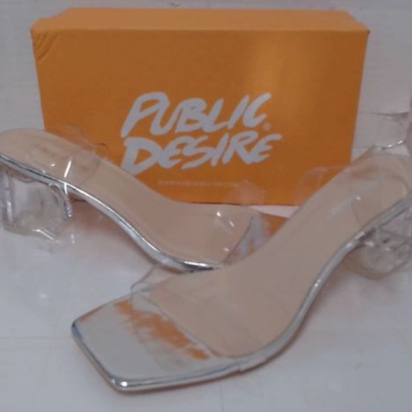 SUBTLE SILVER MIRROR PERSPEX BLOCK MID HEELS - Picture 3 of 13